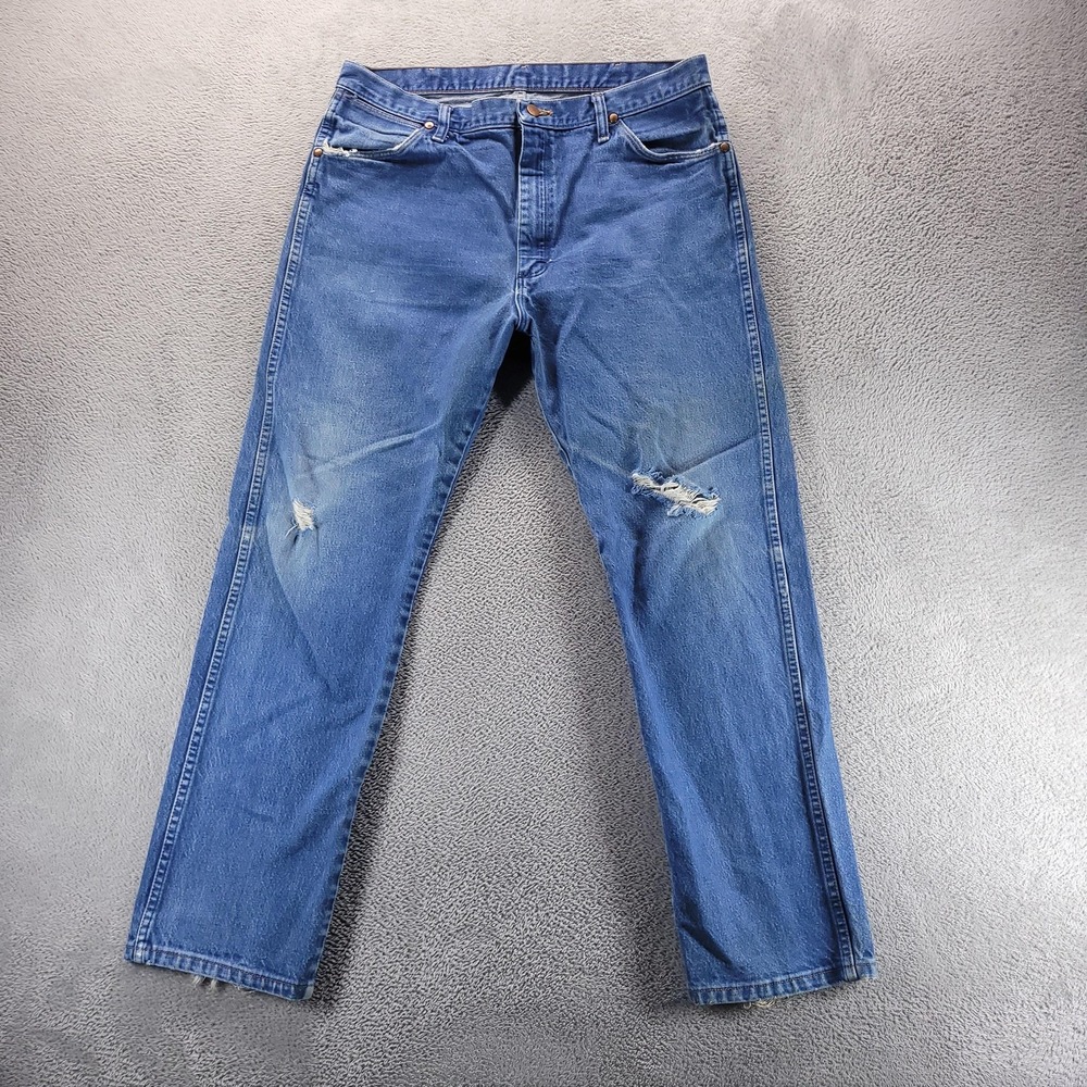 Wrangler Jeans Mens 38x32 Blue Cowboy Cut 13MWZ Straight Distressed Rodeo Work